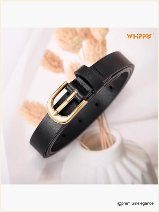 Women\'s Skinny Leather Belt with Gold Buckle main image 4